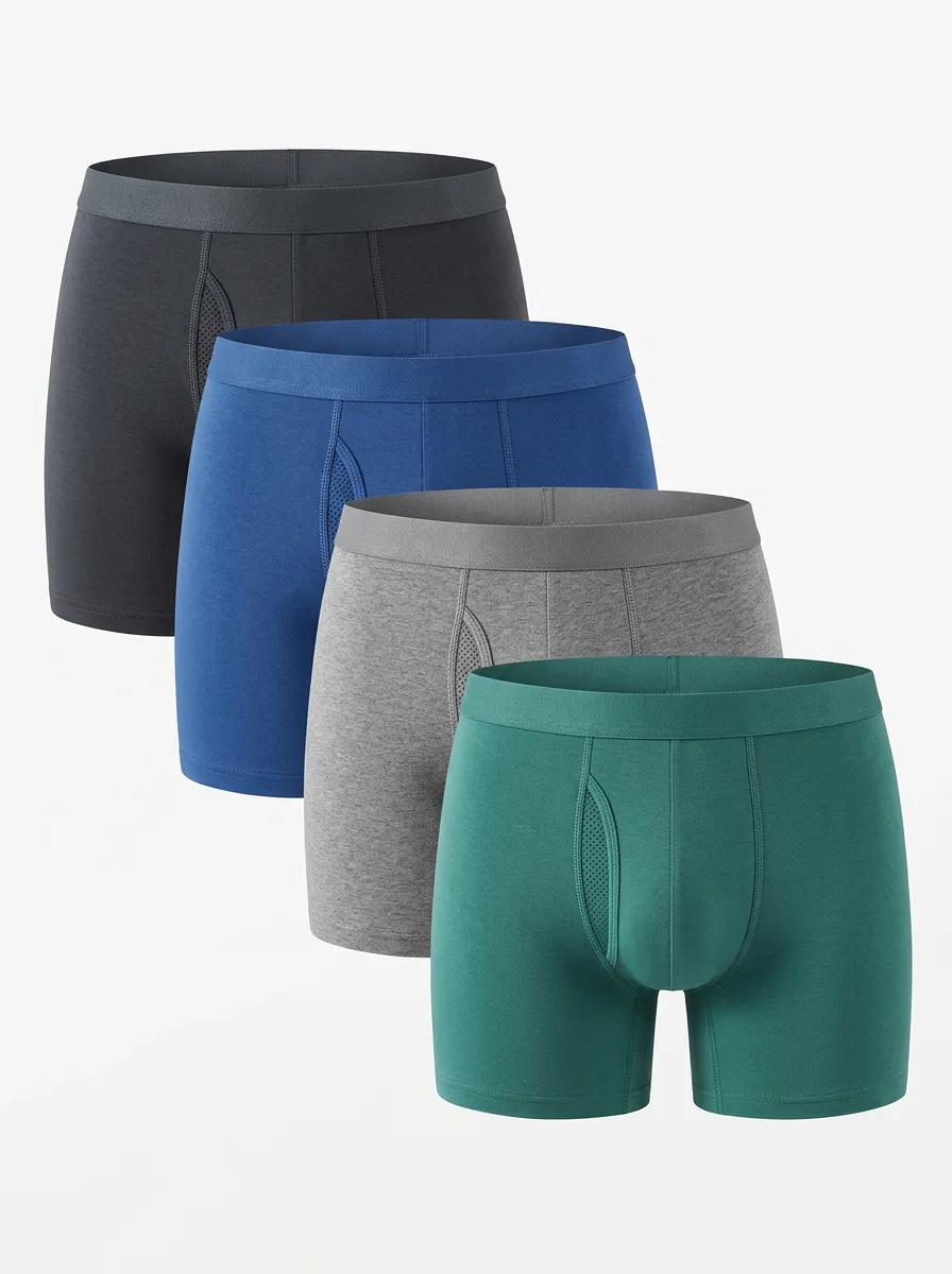 Functional Solid Patterned Detail Men's Four Pack Boxer Briefs