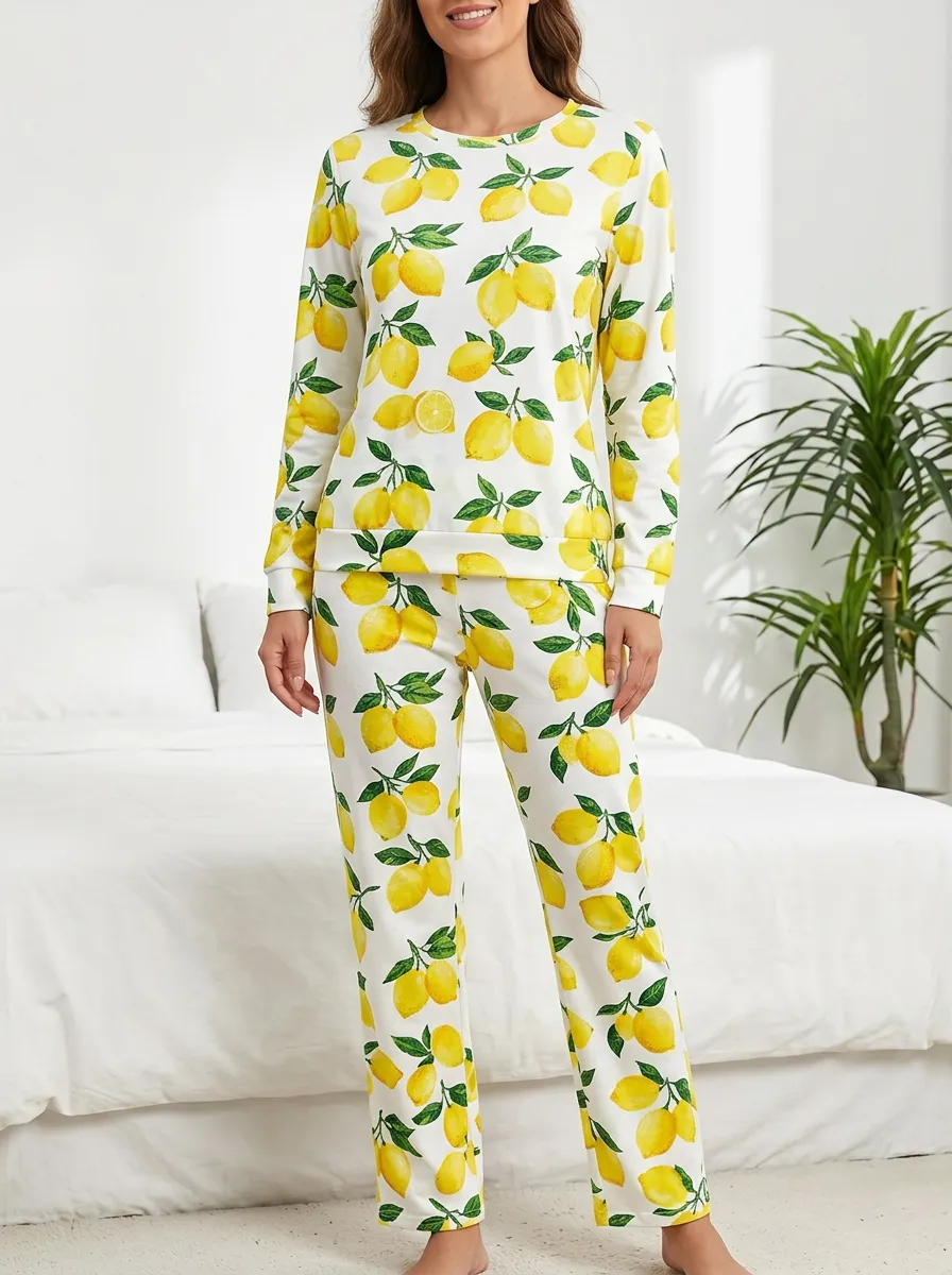 Women's Lemon and Leaf Crewneck Loungewear Set