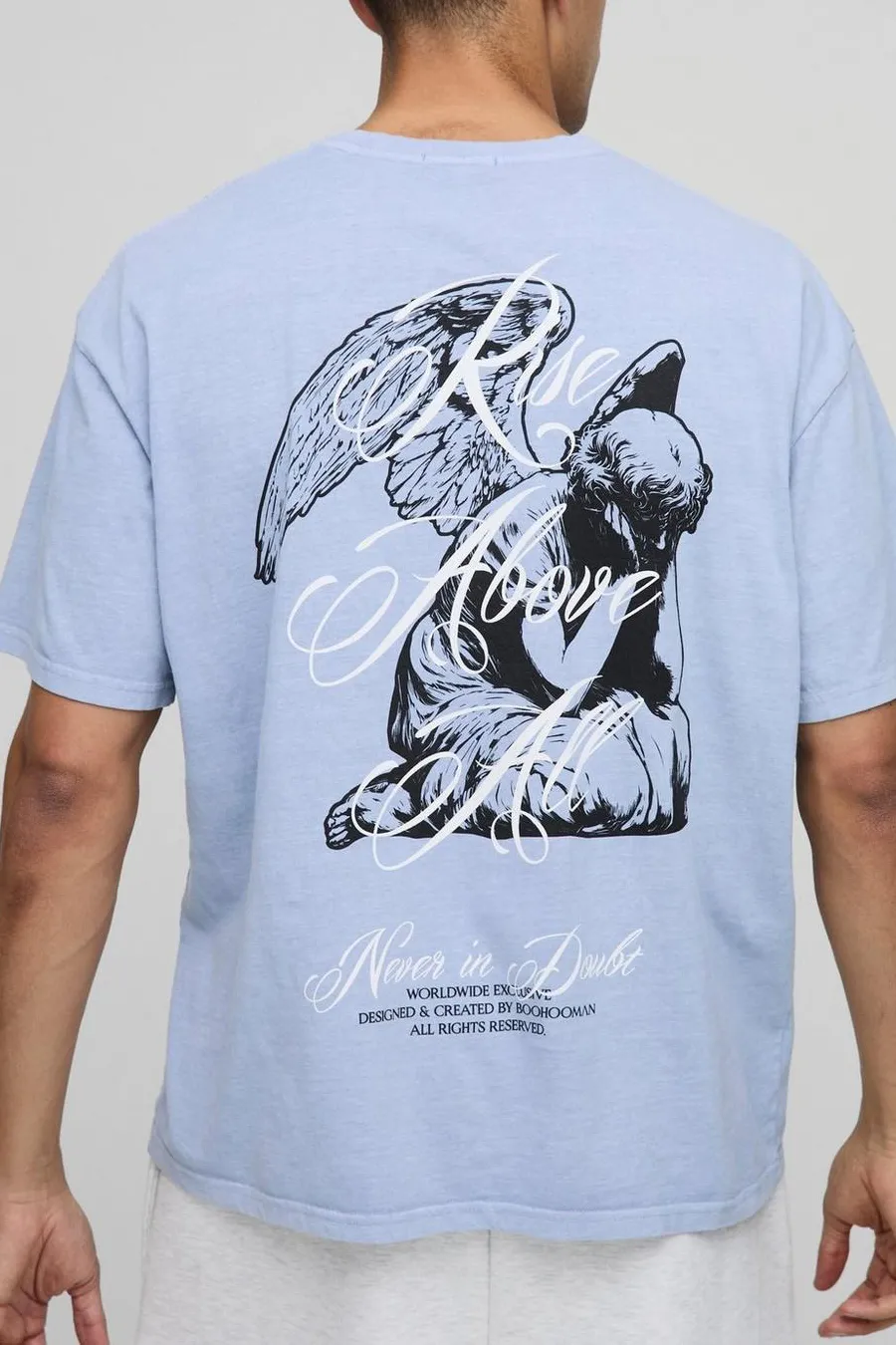 Oversized Renaissance Graphic Washed Spring And Summer Dusty Blue T-Shirt