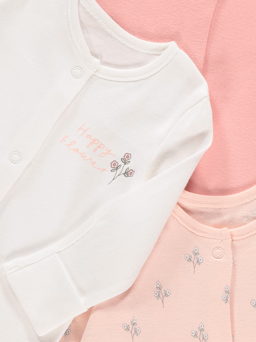 Pink Floral Long Sleeve Sleepsuits 3 Pack detail 1