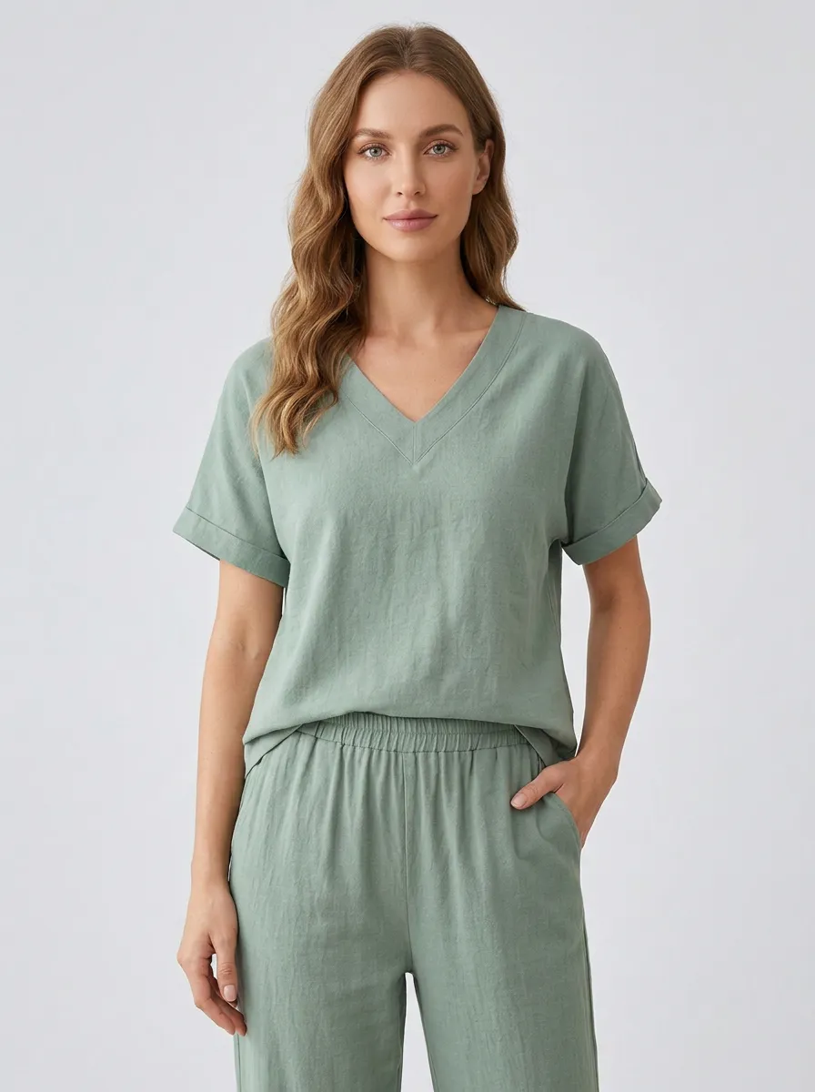 Minimal Minimalist Women's V-Neck Casual Lounge Set