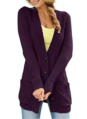 Women Open Front Cardigan Sweater Button Down Knit Sweater Coat