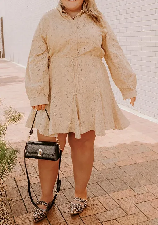 Button-Front Collared Fit-and-Flare Mini Dress