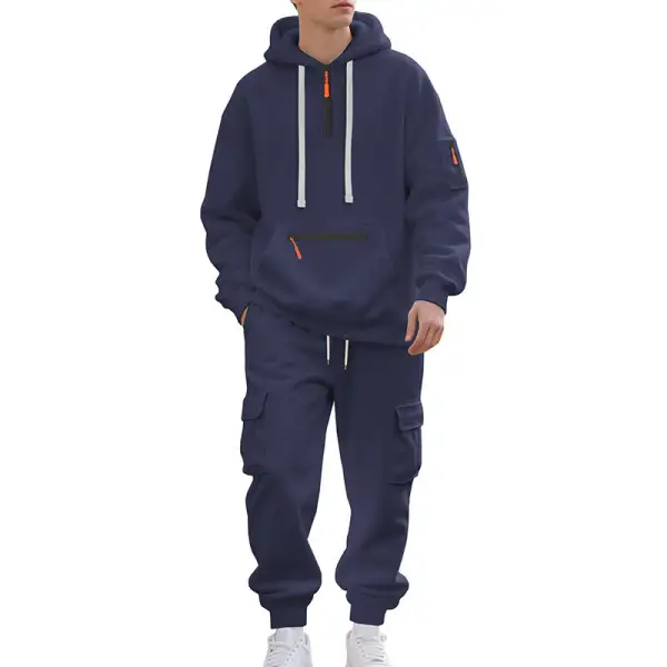 Men's Urban Cargo Tracksuit with Hooded Hoodie and Zipper Pockets Cargo Pants