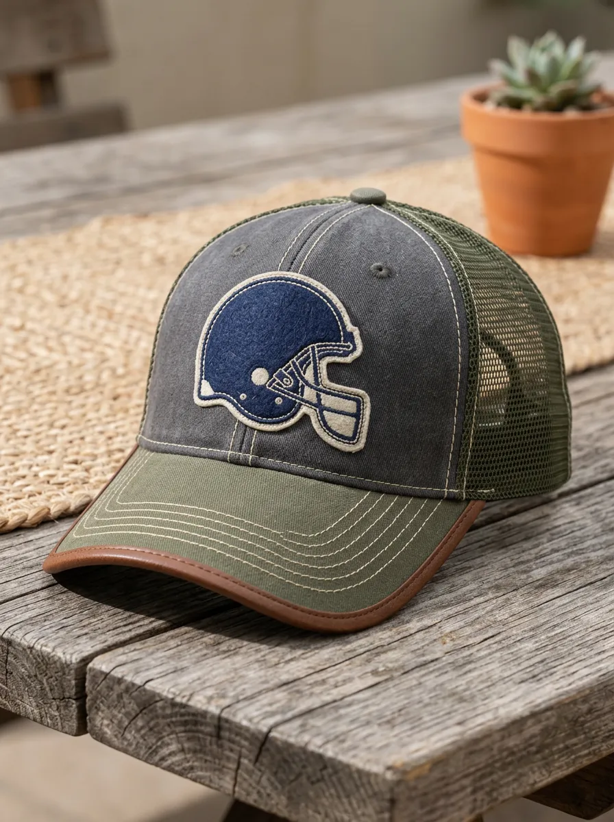 Men's Football Fan Navy Helmet Embroidered Mesh Trucker Cap