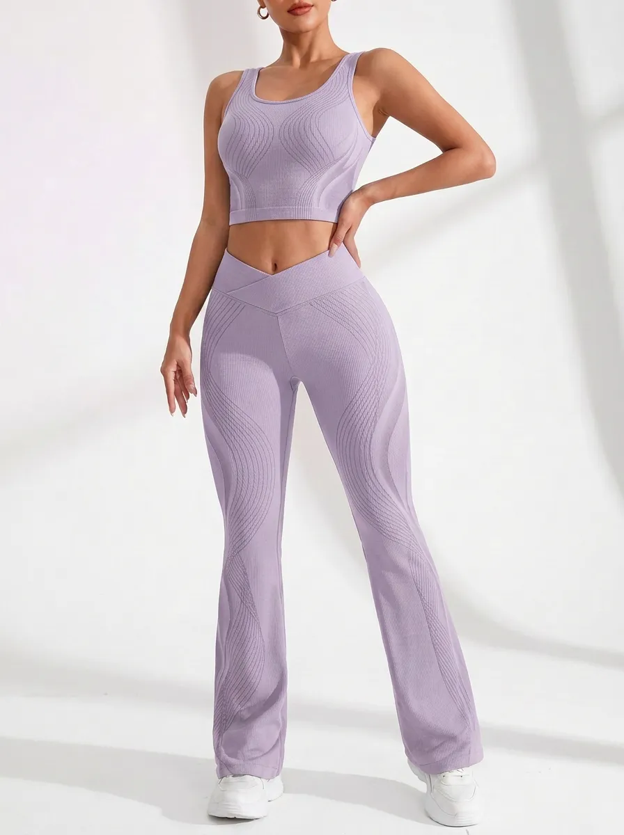 Wavy Ribbed Textured Flare Active Set