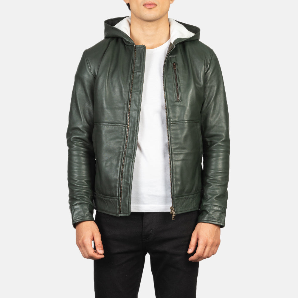 Men's Modern Bomber Hooded Leather Jacket