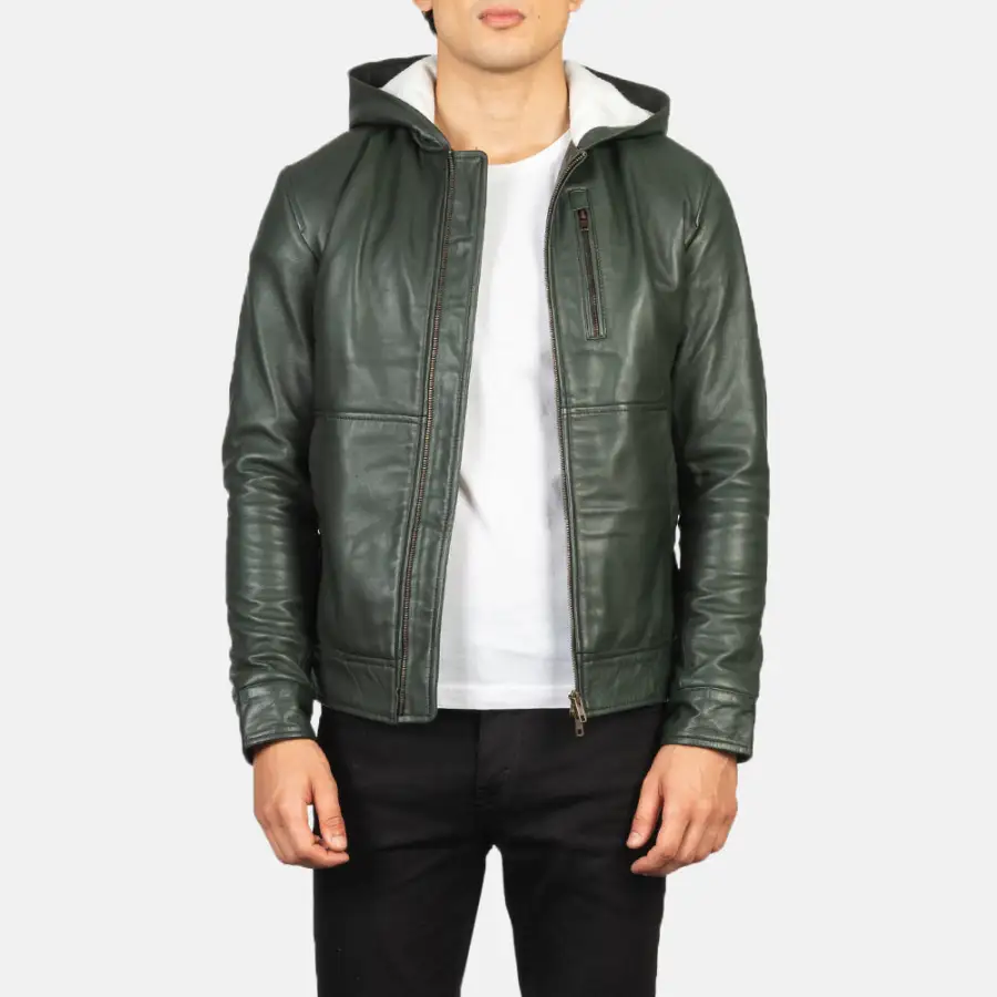 Men's Modern Bomber Hooded Leather Jacket