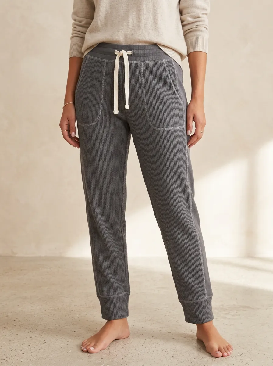 Women's Casual Lounge Waffle Knit Drawstring Jogger Pants