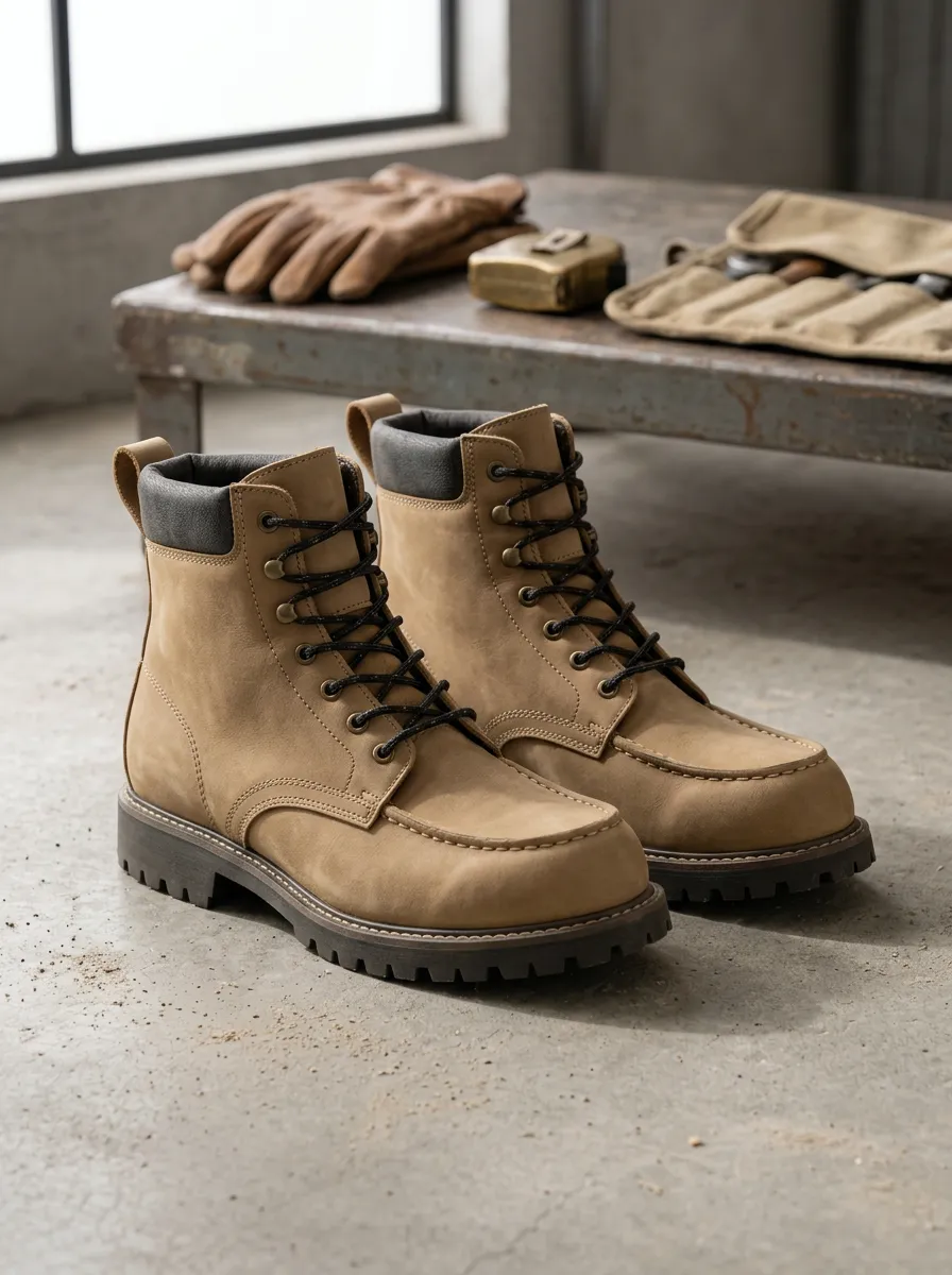 Unisex Adventure Tan Leather Workwear Style Lace-up Boots
