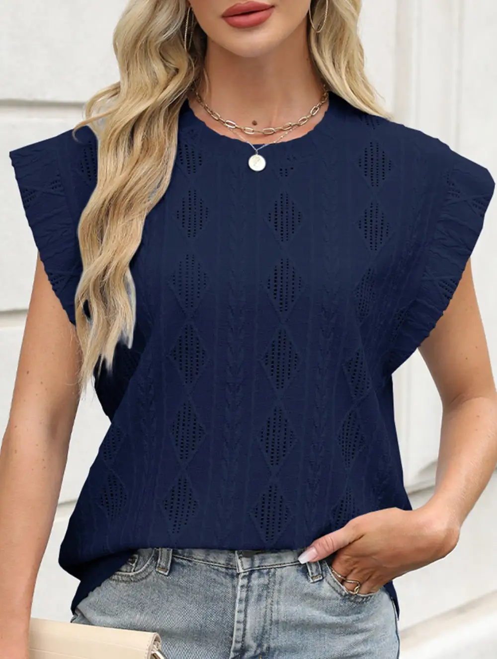 Jacquard Crew Neck Loose Tee