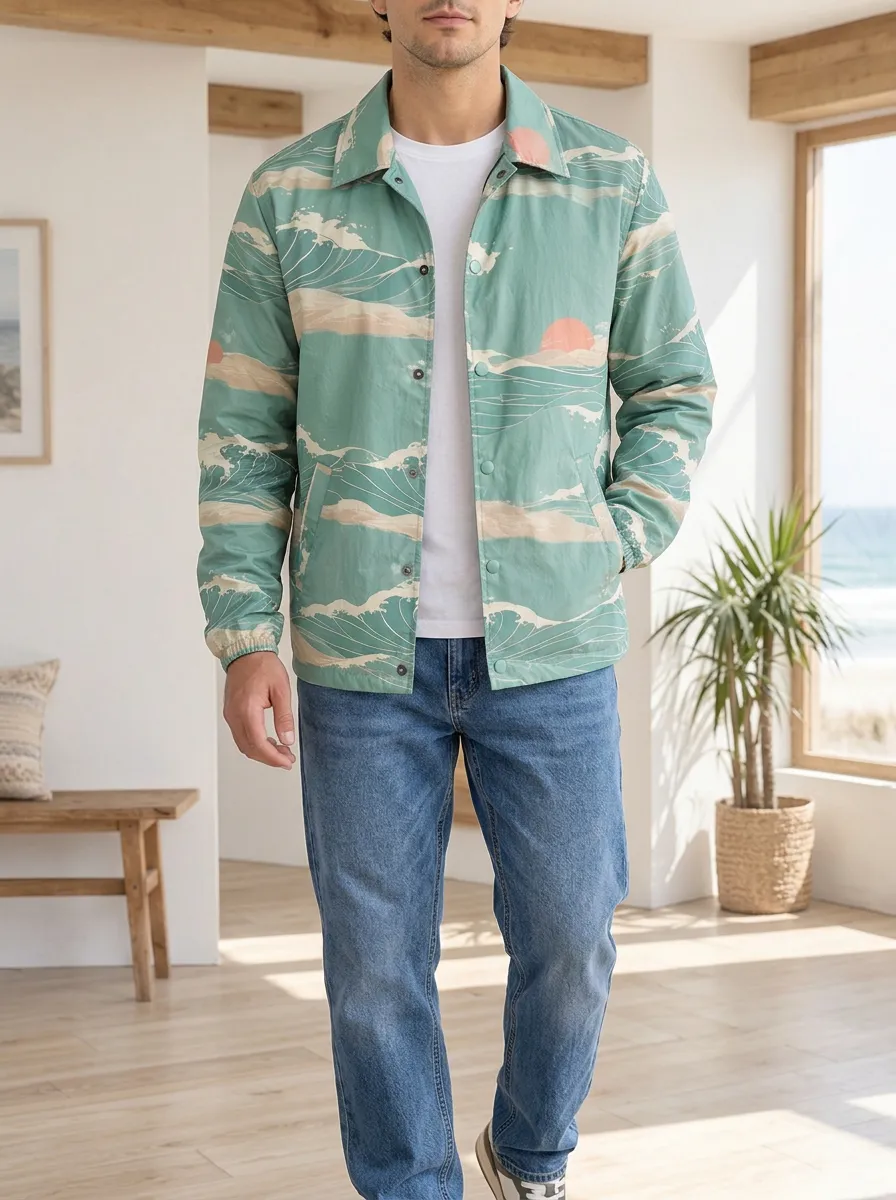 Men's Japanese Ocean Wave Sunset Rugged Escape Jacket