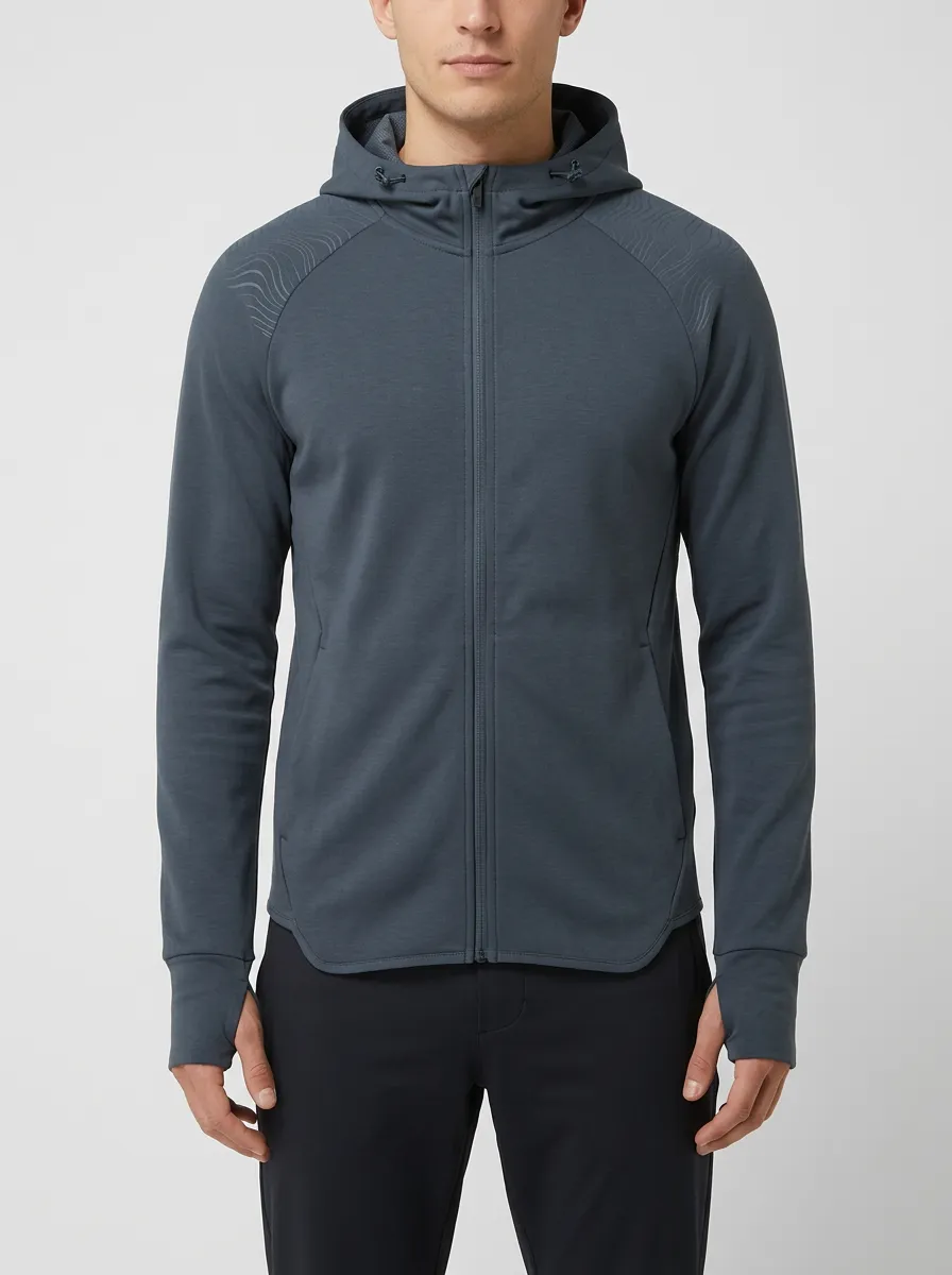 Men's Athletic Sporty Wave Pattern Graphic Raglan Full-Zip Hoodie