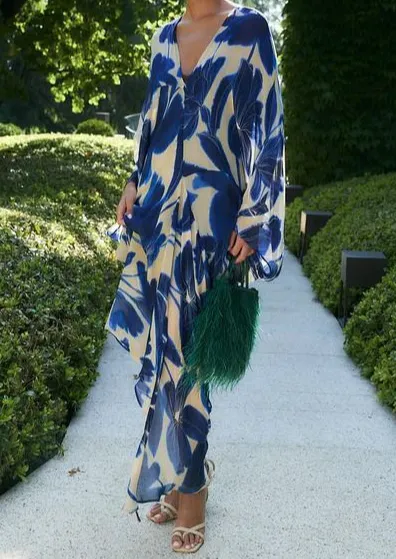 Oversized Floral Print Batwing Maxi Dress