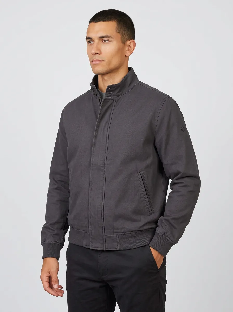 Men's Casual Minimalist Charcoal Stand Collar Bomber Jacket