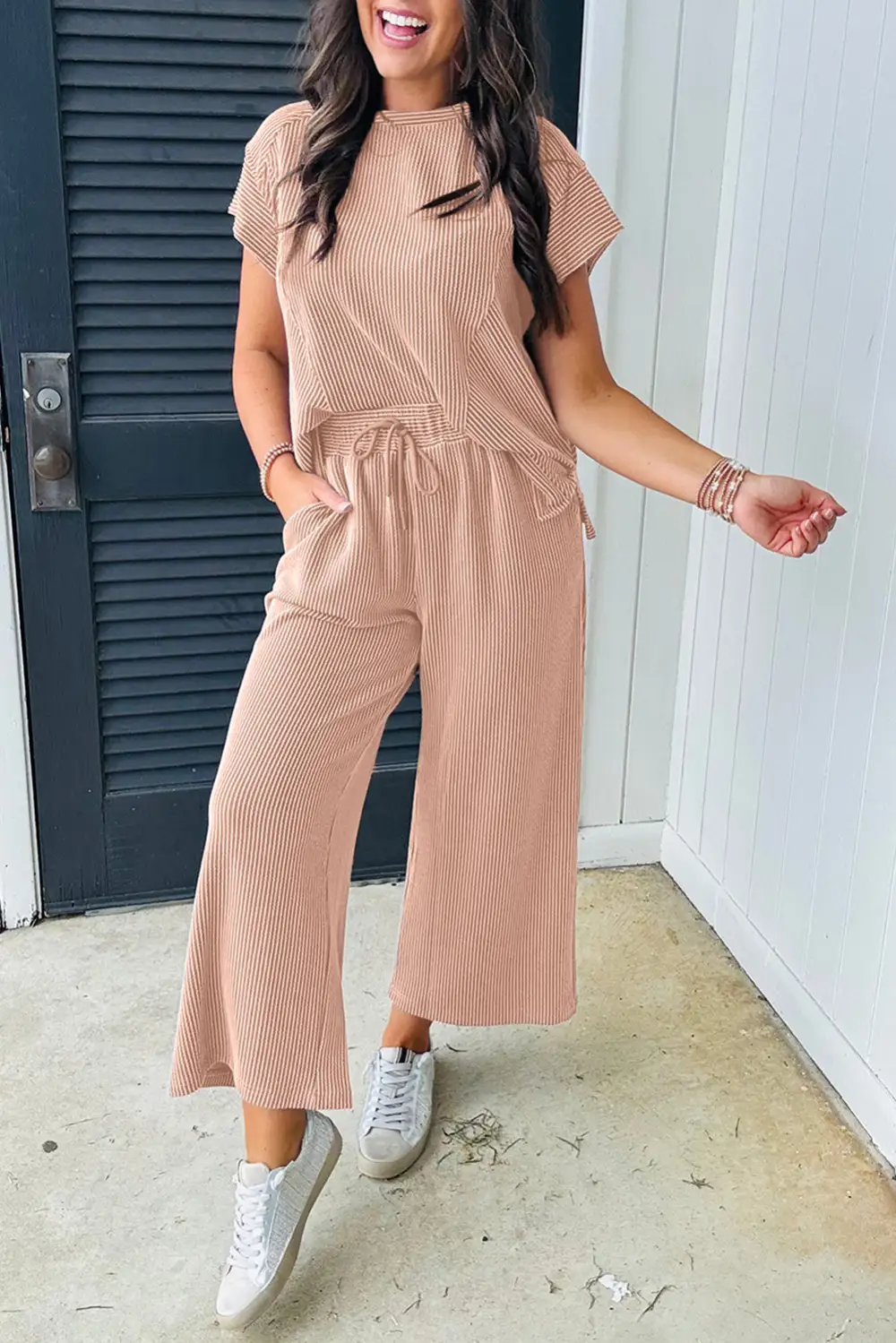 Solid Knit Relaxed Shorts Lounge Set Layer