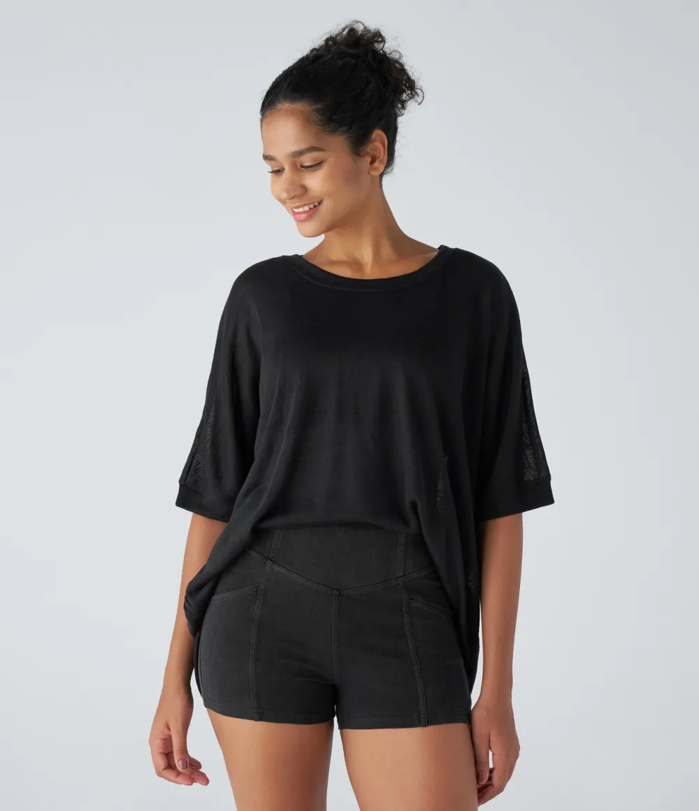 Asymmetric Split Hem Sheer Oversize Casual Top