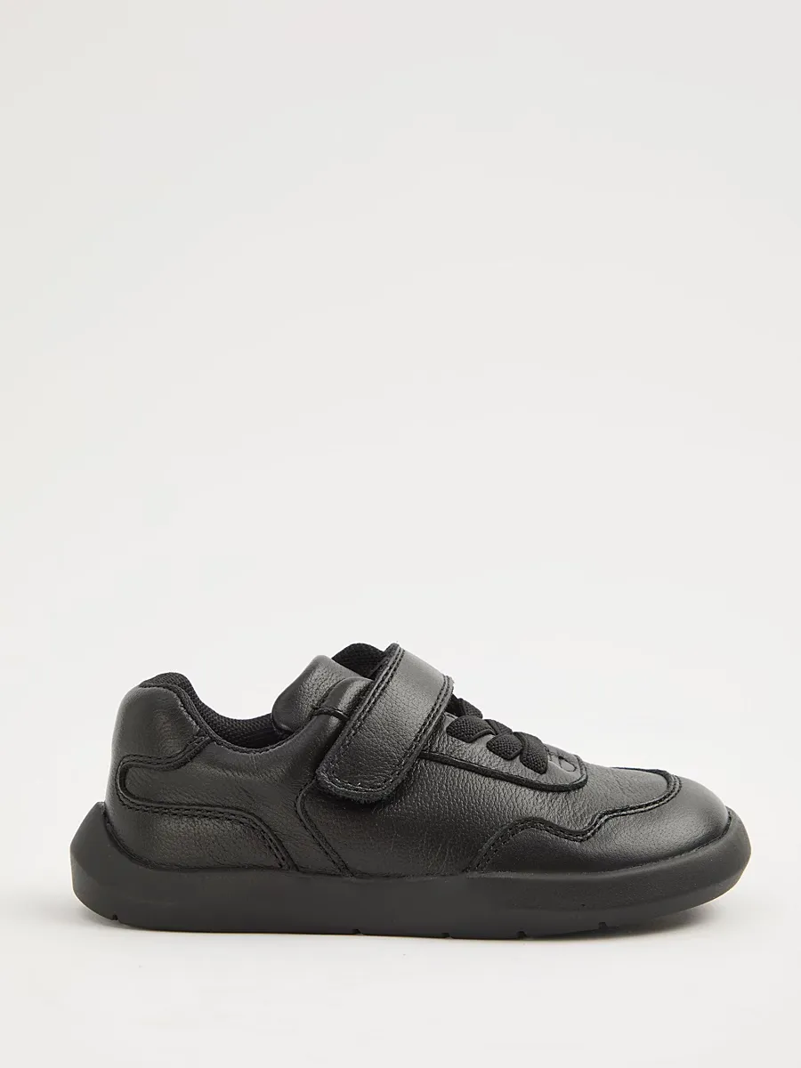 Black Leather Barefoot Strap Fasten School Shoes