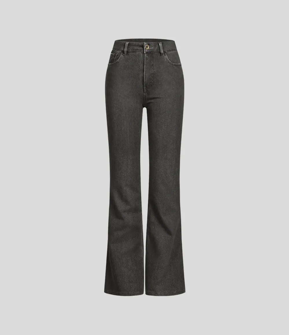 Magic Mid Rise Button Pockets Stretchy Knit Casual Bootcut Jeans