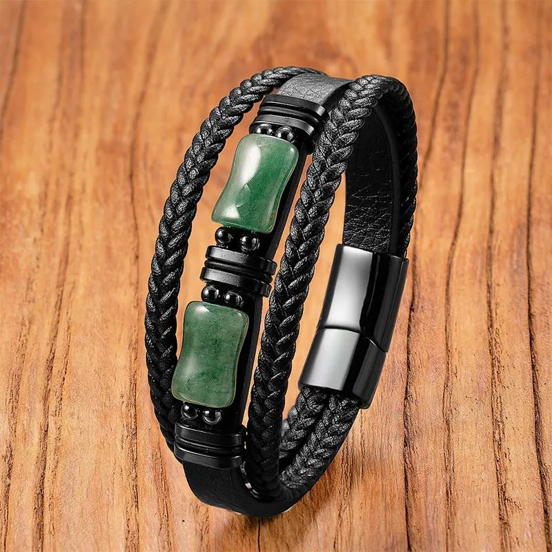 Aventurine Amethyst Onyx Crystal Positivity Braided Leather Bracelet
