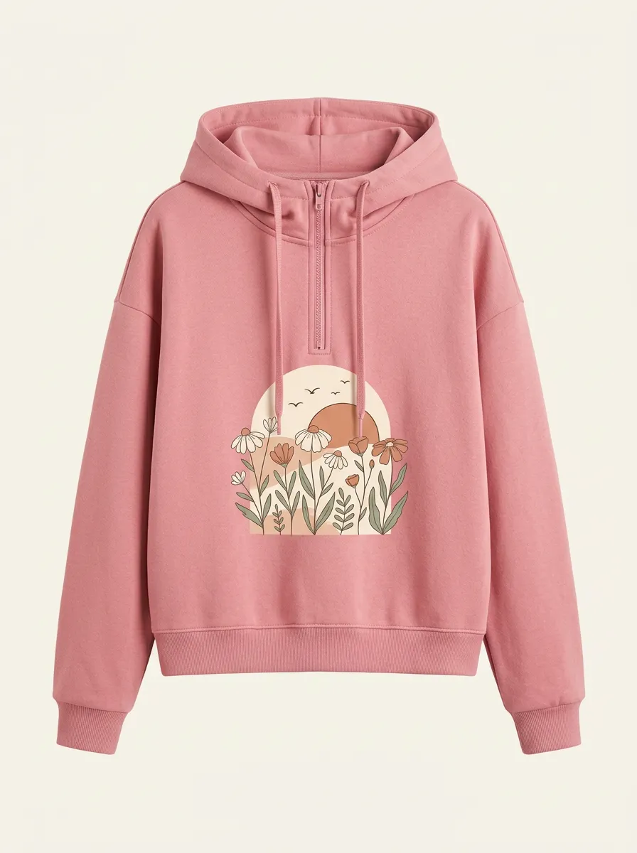 Women's Full-Zip Hooded Drawstring Hoodie