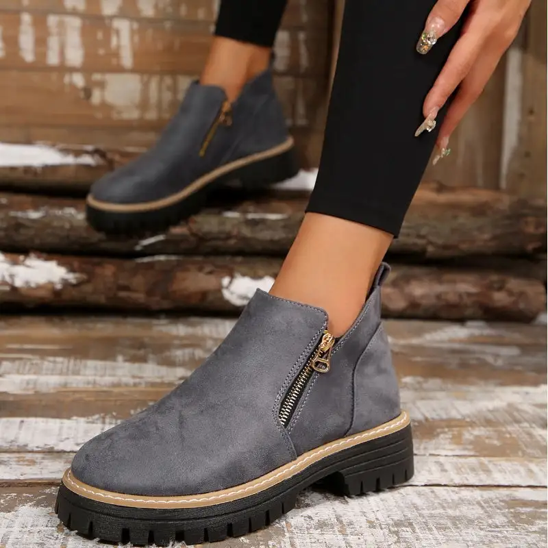 Pull On Buckle Strap Ankle Boots