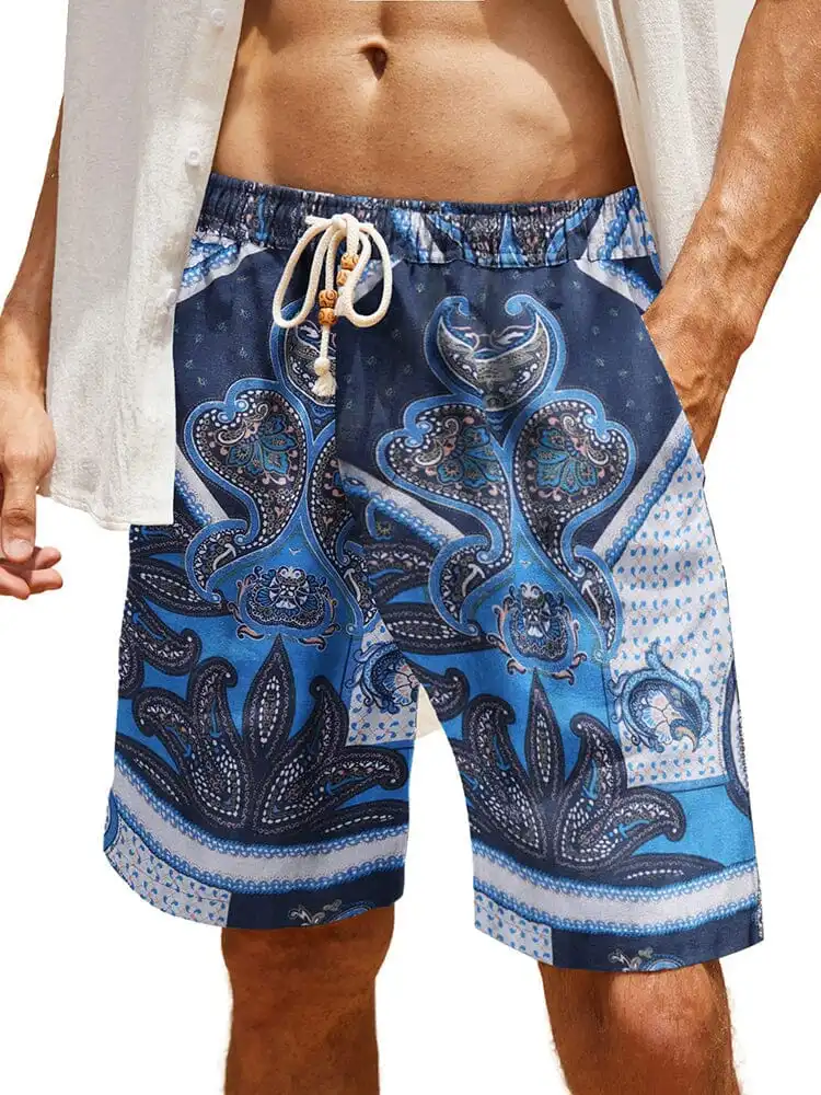 Casual Printed Linen Holiday Shorts