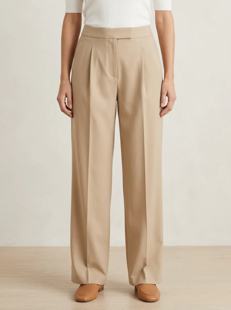 Structured Shape Pleated Wide-Leg Trousers