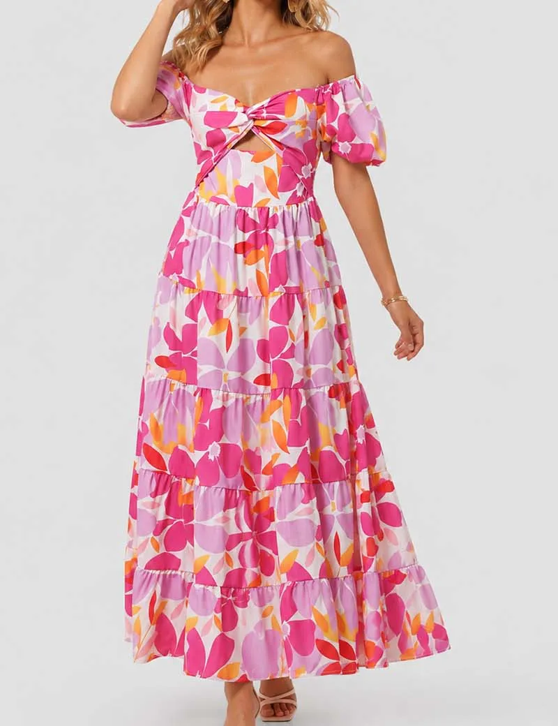 Bubble Short Sleeves Maxi Dress