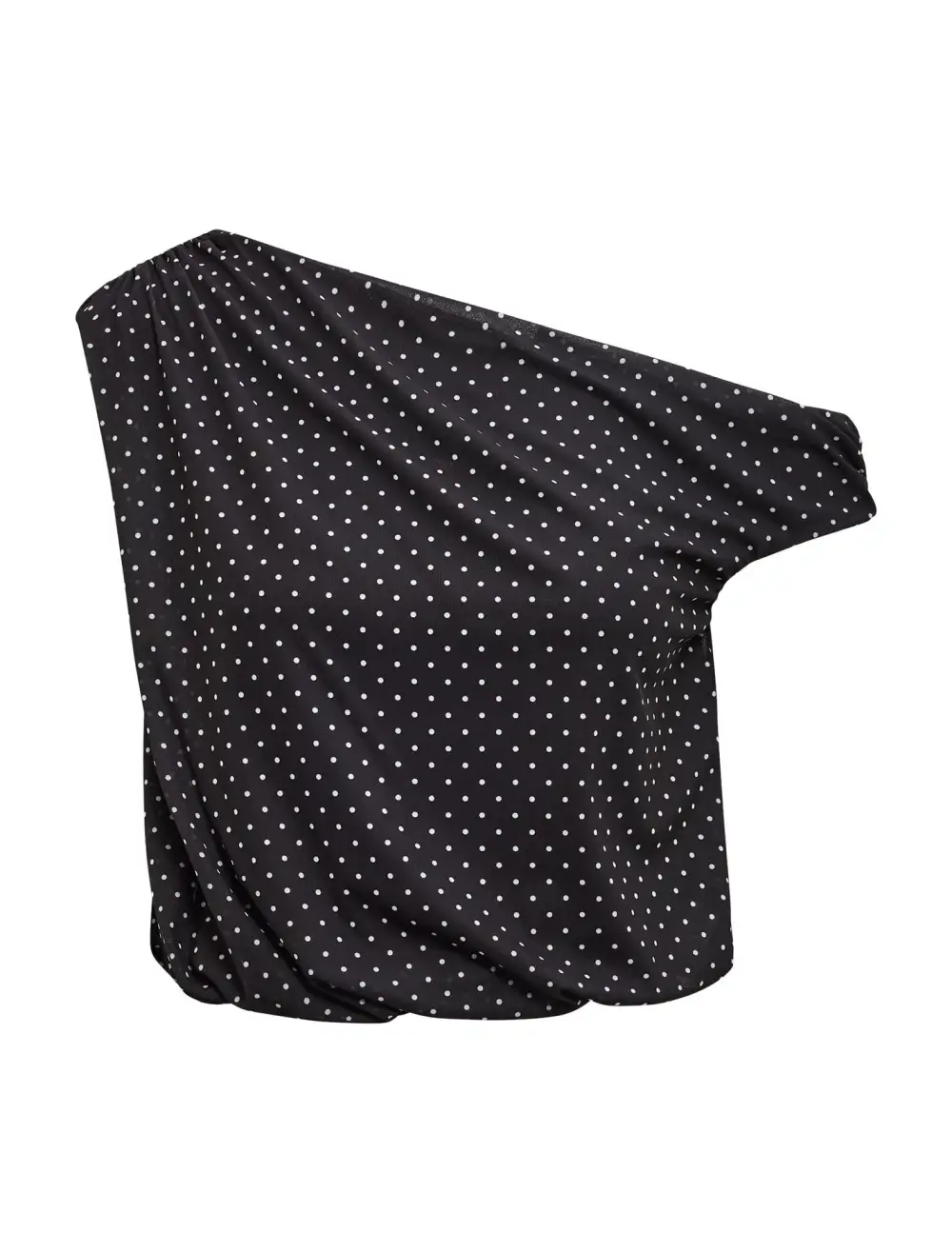 Black Polka Dot One-Shoulder Drape Top