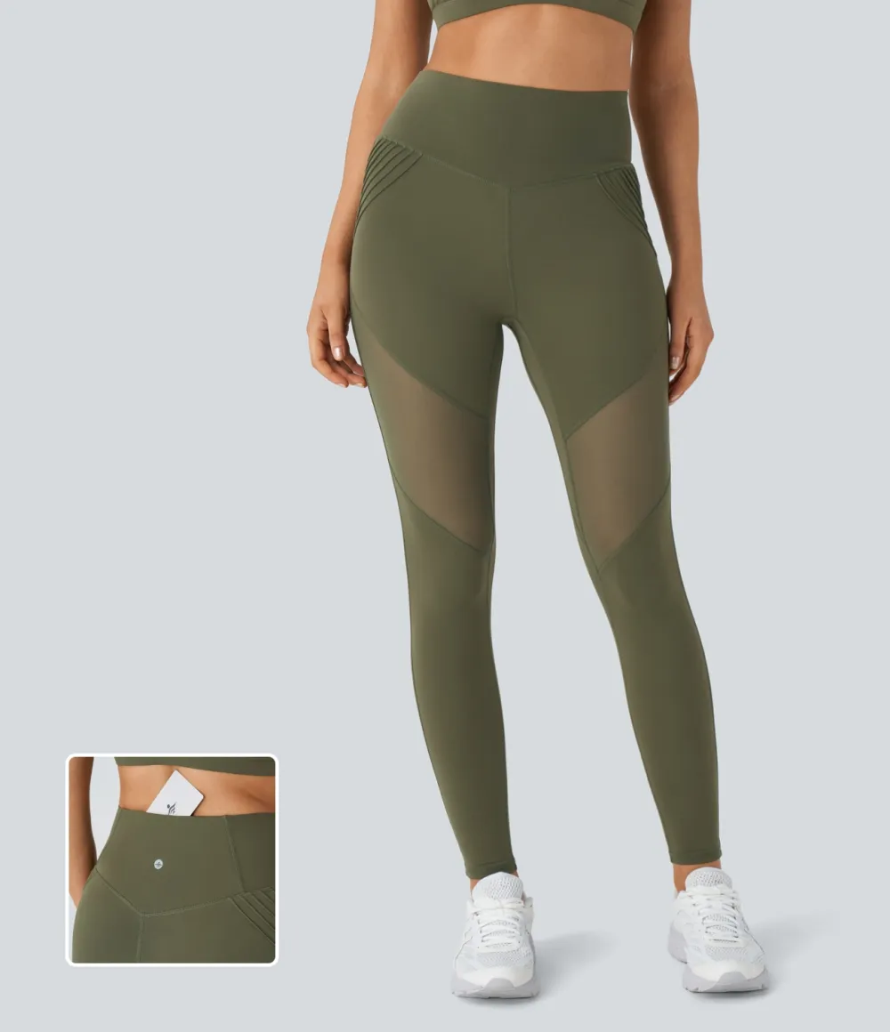 Softlyzero High Waisted Back Pocket Contrast Mesh 7/8 Yoga Leggings-UPF50+