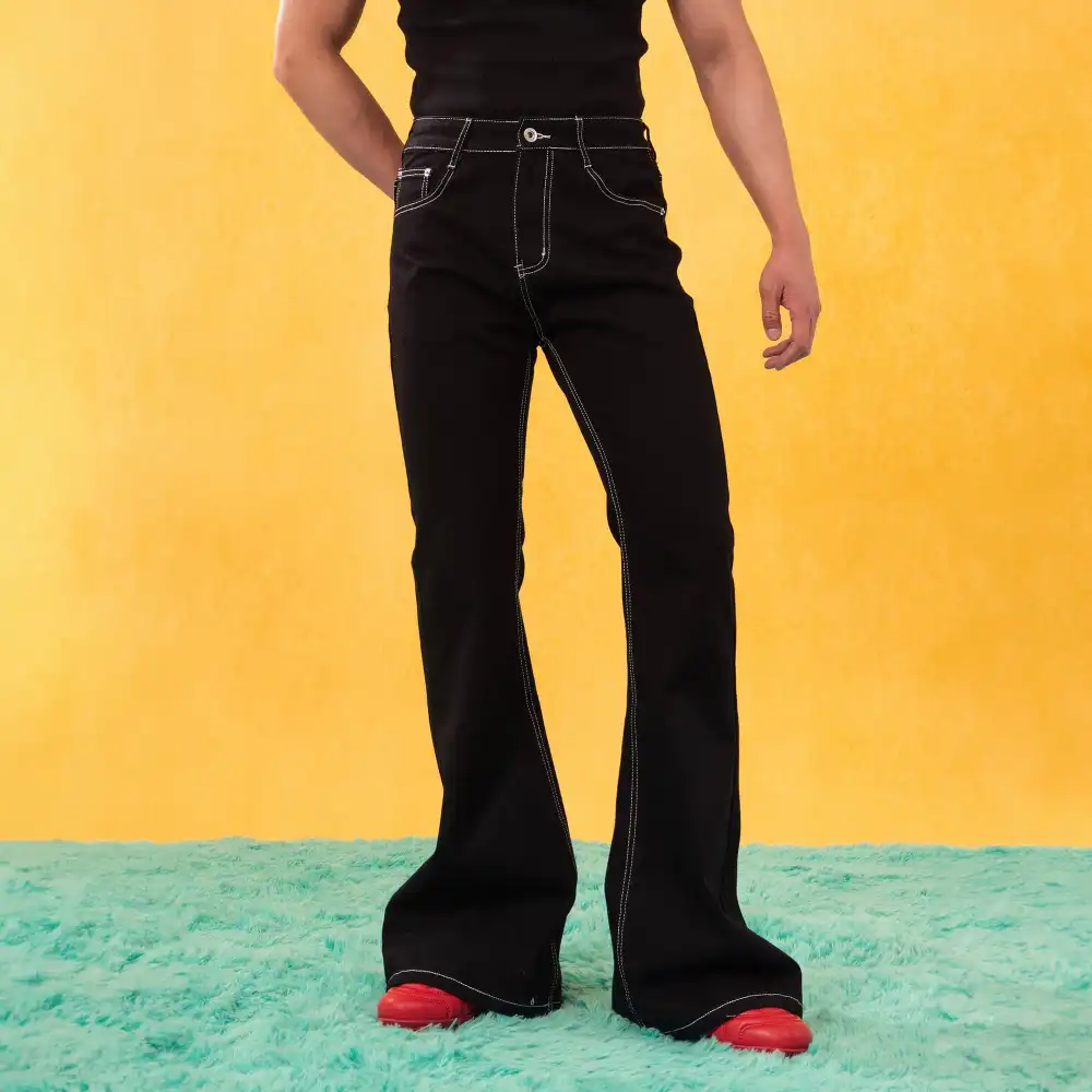 Flared Contrast-Stitch Jeans