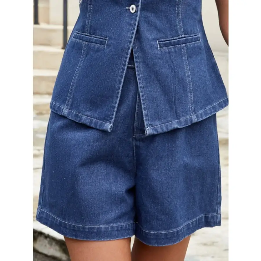 Utility High Waist Pocketed Denim Shorts
