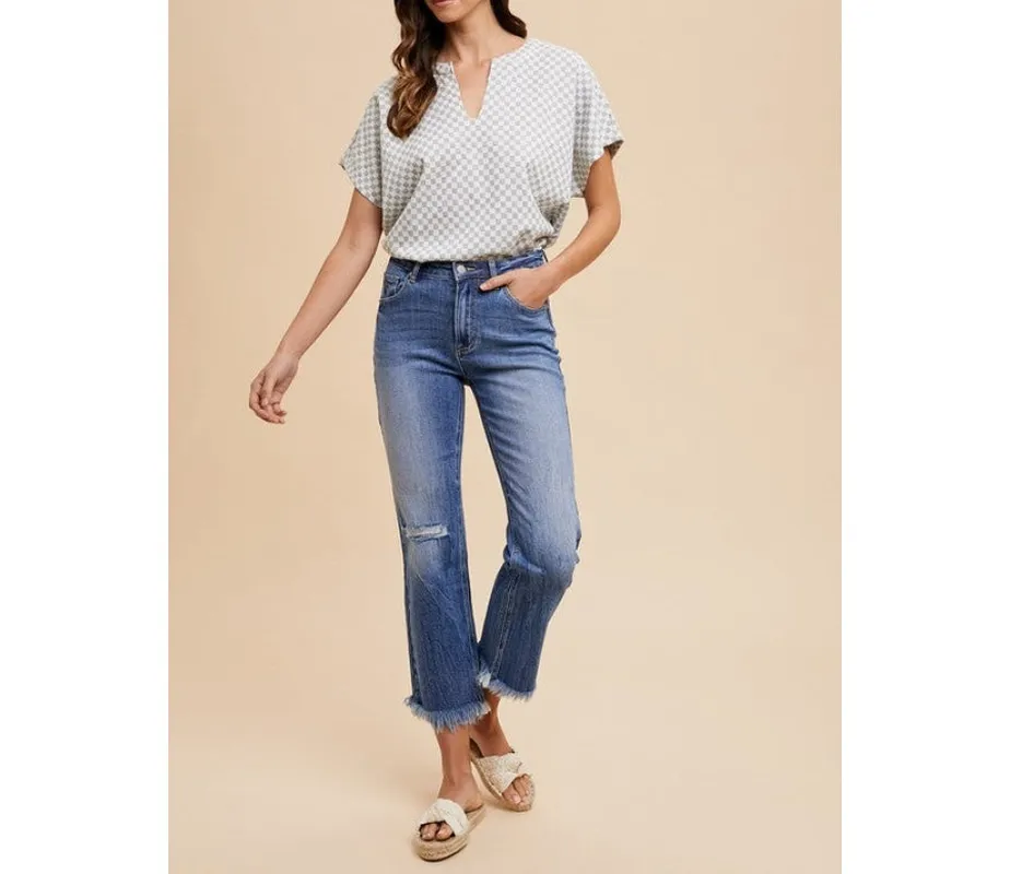 Distressed Raw-Hem Straight Leg Cropped Jeans