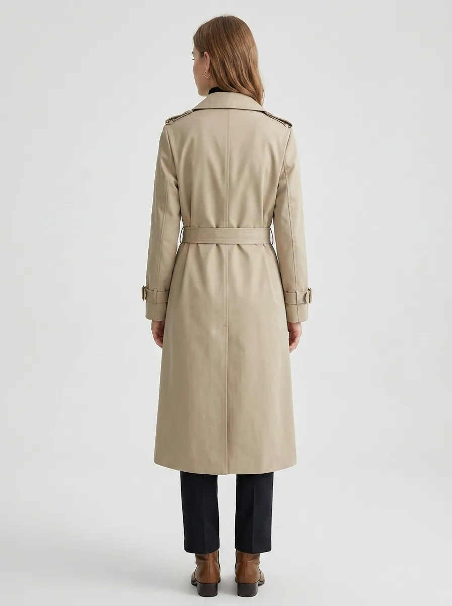 Women's Classic Refined Belted Classic Long Trench Coat
