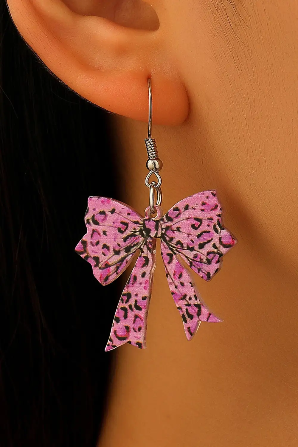 Classic Alloy Animal Print Bow Dainty Hook Earrings