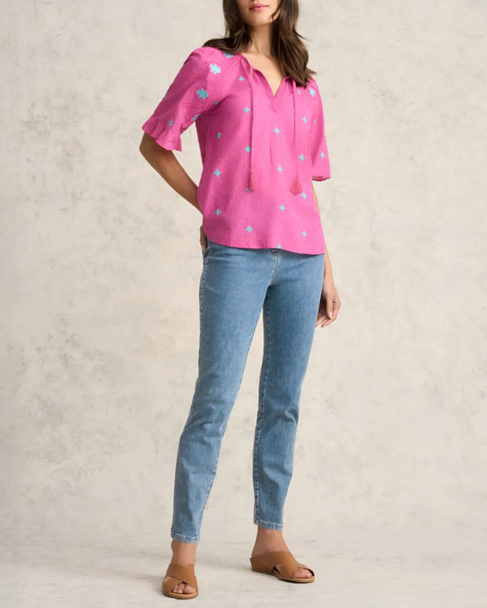 Flutter Sleeve Embroidered Blouse