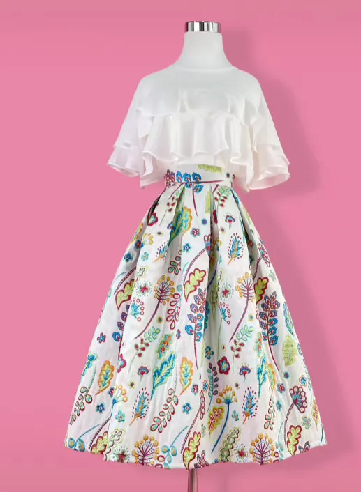 Roomy Commuter Everyday Casual Embroidered Skirt