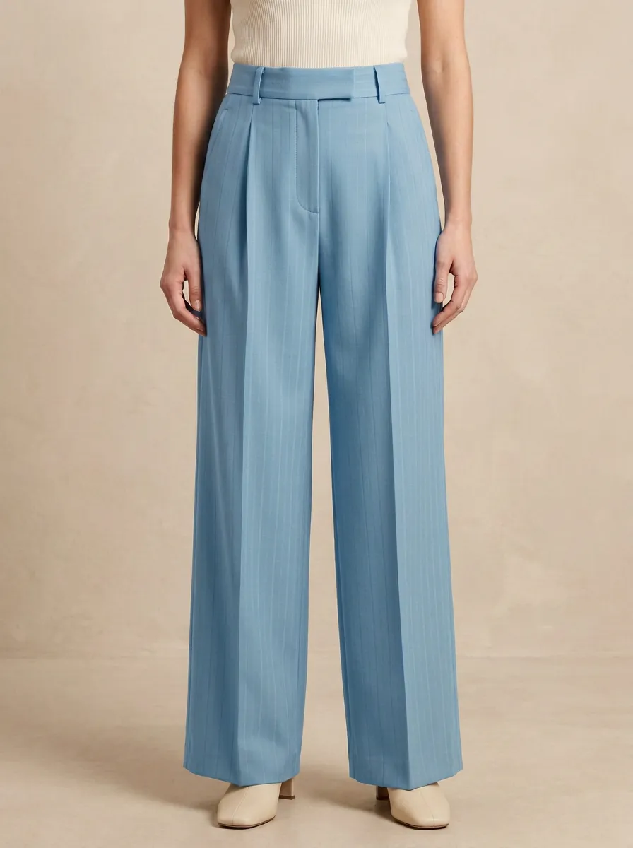 High Rise Pinstripe Pleated Wide Leg Trousers