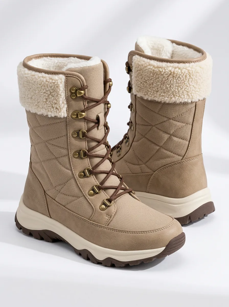 Women’s Cozy Quilted Cold Weather Boots with Faux Fur Lined