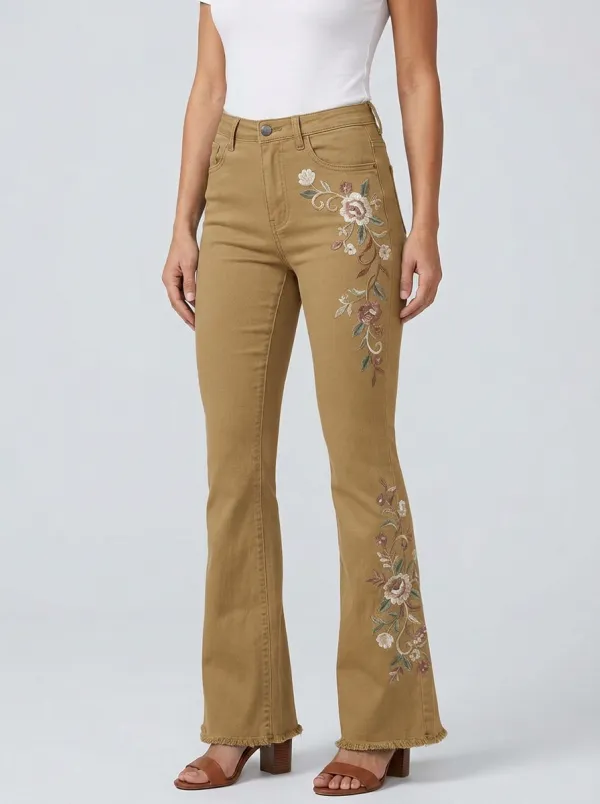 Women's Medium Wash Embroidered Flare Jeans