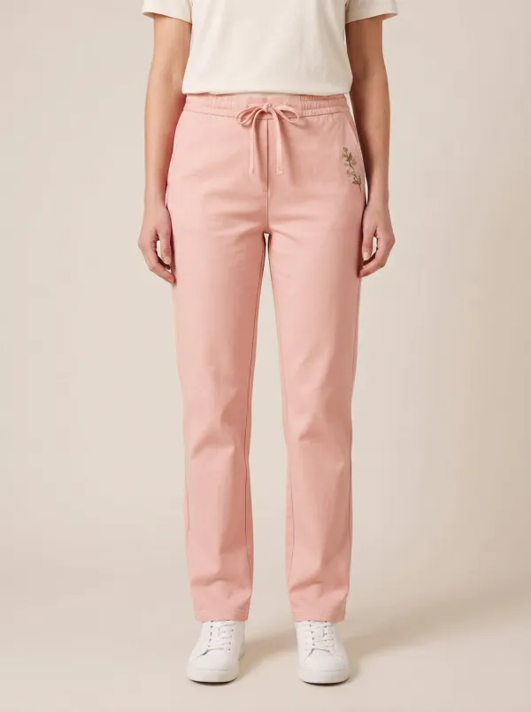 Women's Streamlined Comfort Floral Embroidered Mid Rise Straight Leg Pants