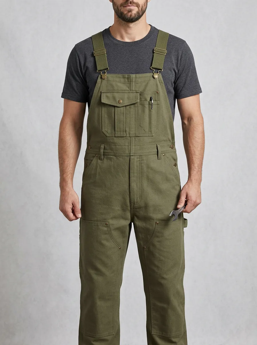 Multi-Pocket Utility Canvas-Style Outdoor Men's Workwear Bib Overalls