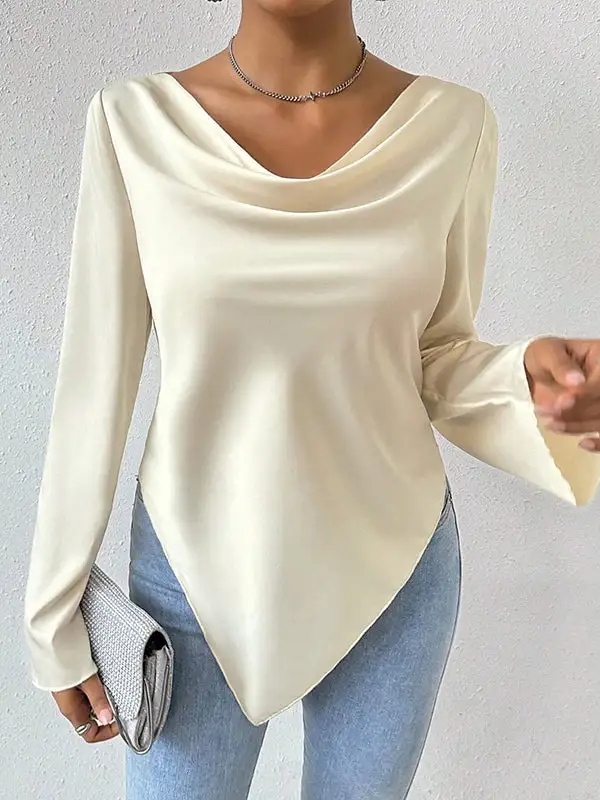 Long Sleeve Relaxed Draped Collar T-Shirt