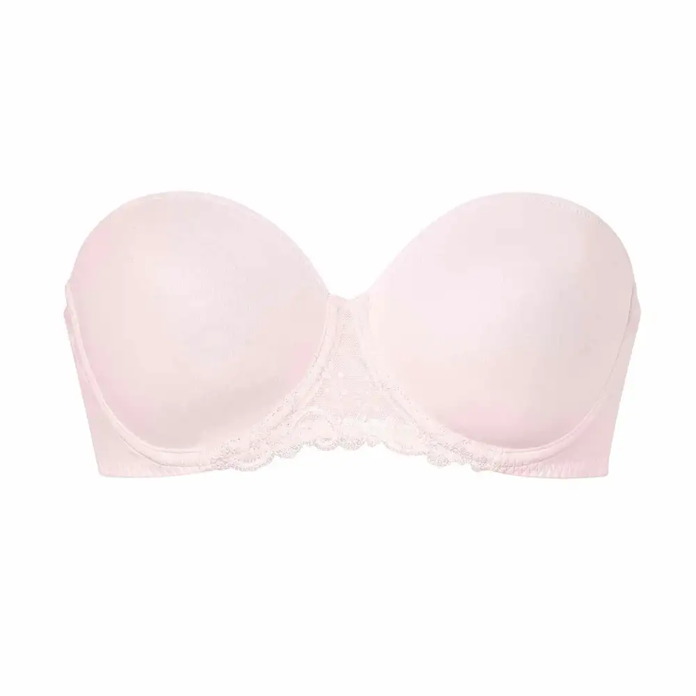 Women's Strapless Molded Seamless Silicone Grip Adjustable Straps Embroidery Mesh Smoothing Bra
