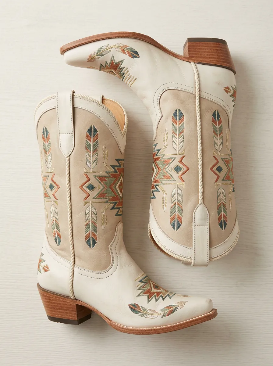 Unisex High-Plains Geometric Embroidered Statement Western Cowboy Boots