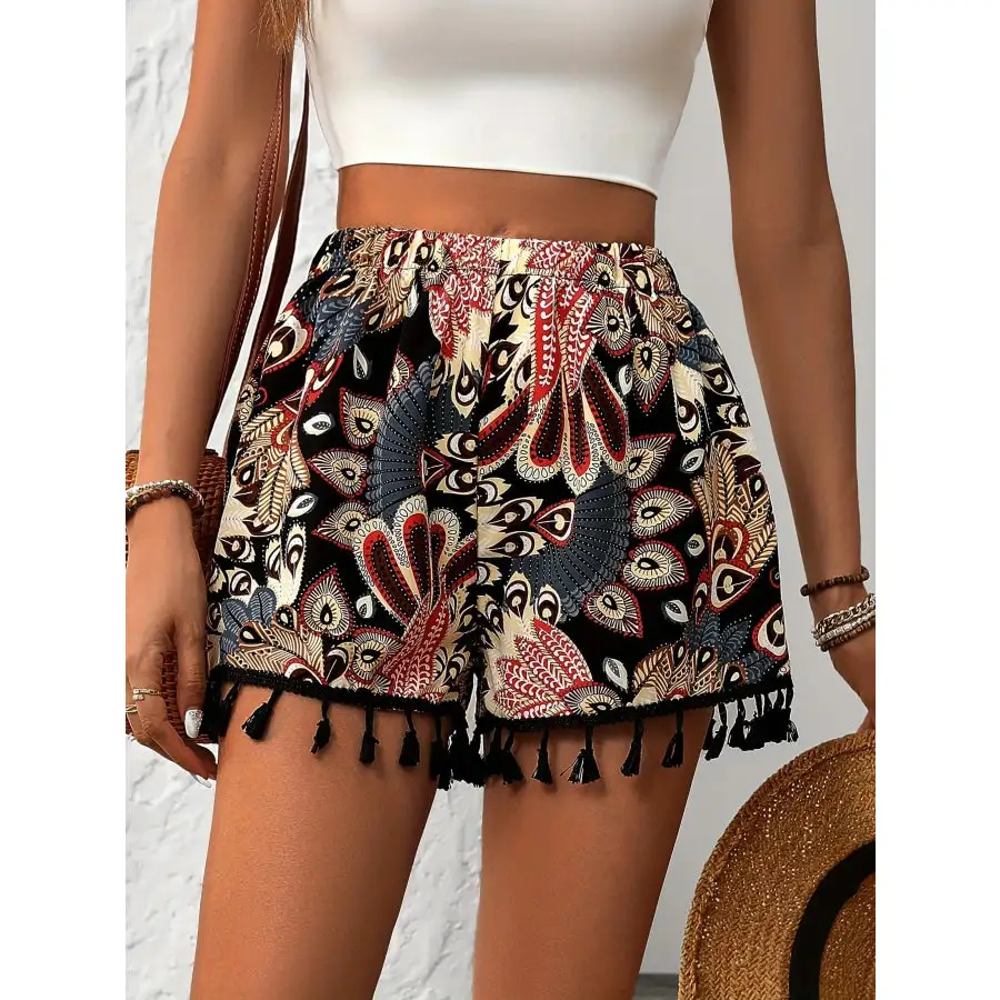 Paisley Print Tassel Hem Shorts