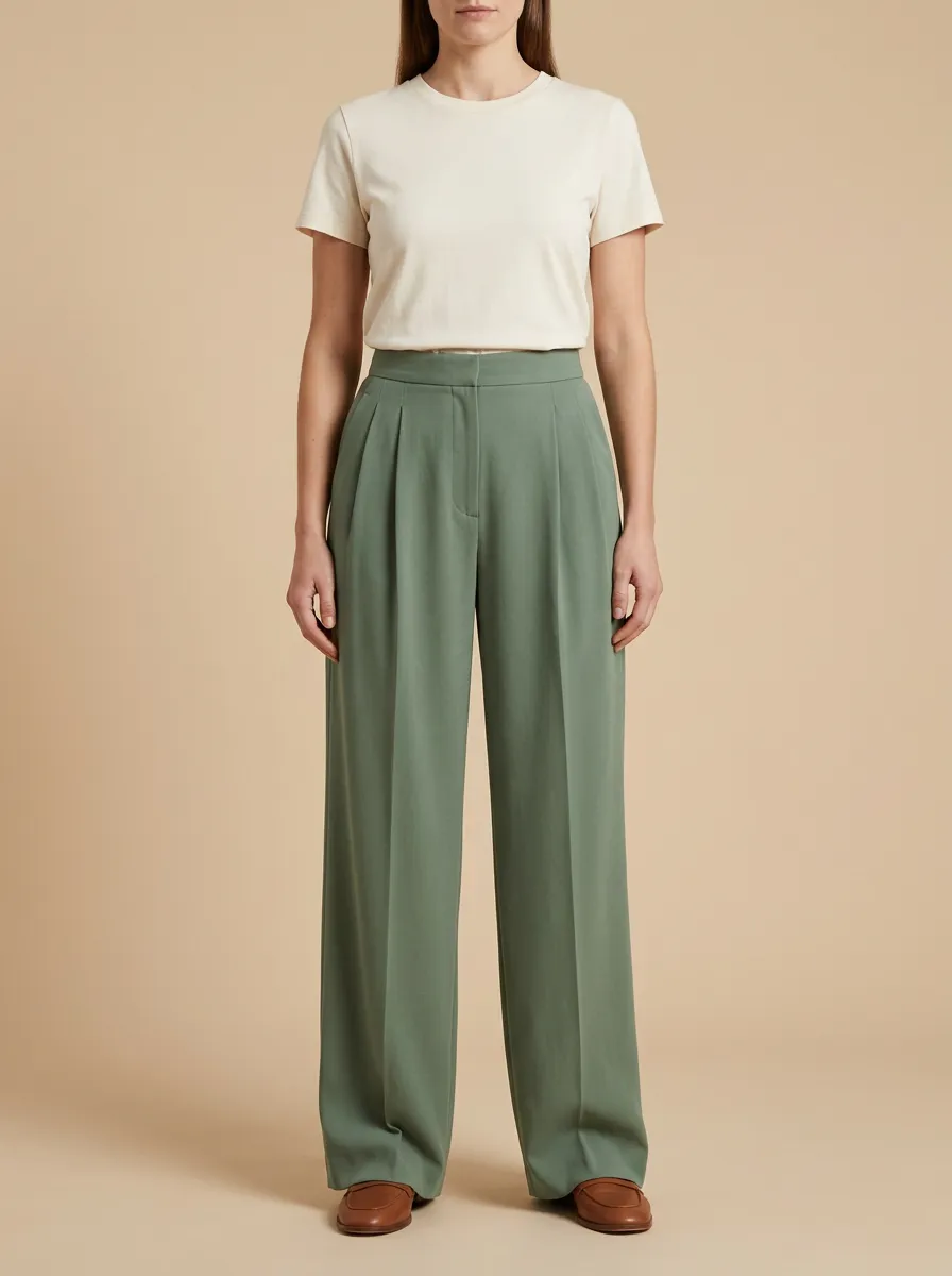 Everyday Understated Pleated High Rise Wide Leg Trousers