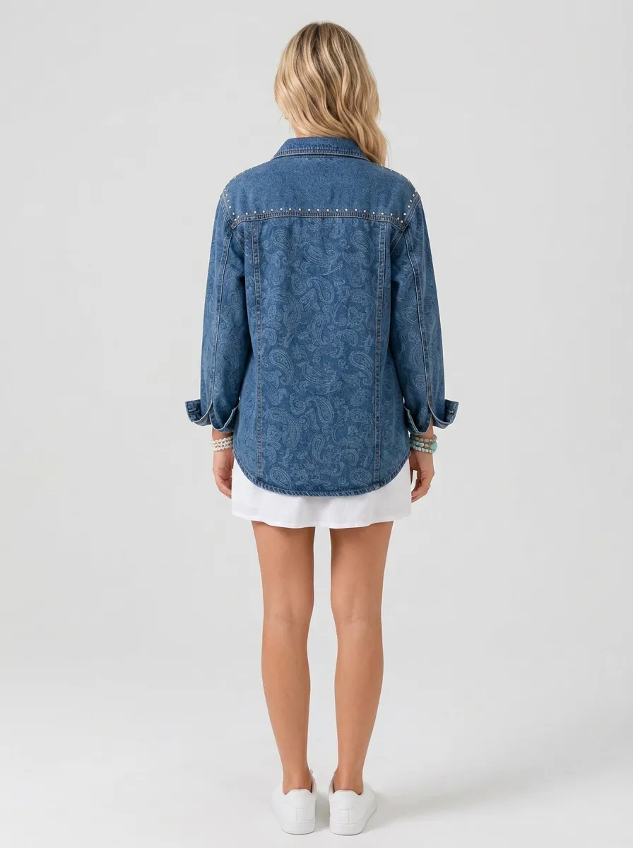 Women's Western Style Paisley Studded Denim Jacket