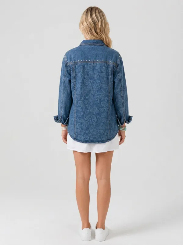 Women's Western Style Paisley Studded Denim Jacket